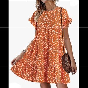 Adorable orange and white mini babydoll dress!